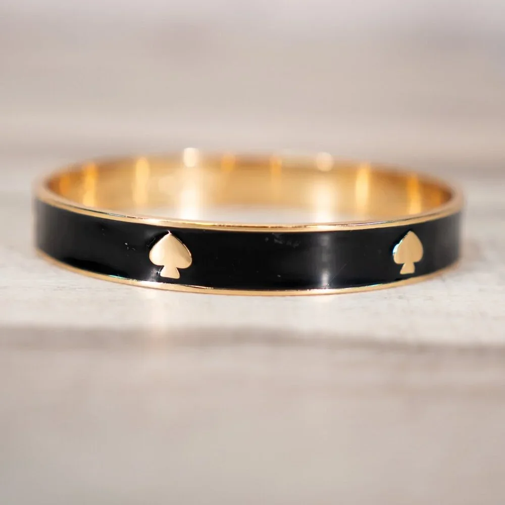 Kate Spade New York Black Enamel Gold Plated Ace Of Spade Bangle Bracelet - Picture 1 of 2